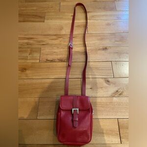 Vintage Red Longchamp Leather Buckle Flap Sling small Crossbody purse bag